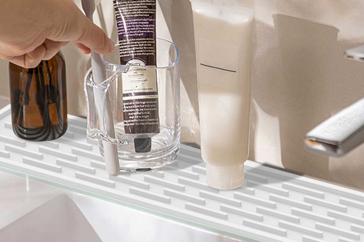 Sink Silicone Faucet Mat Sink Drain Drip Protection Pad for Kitchen-White