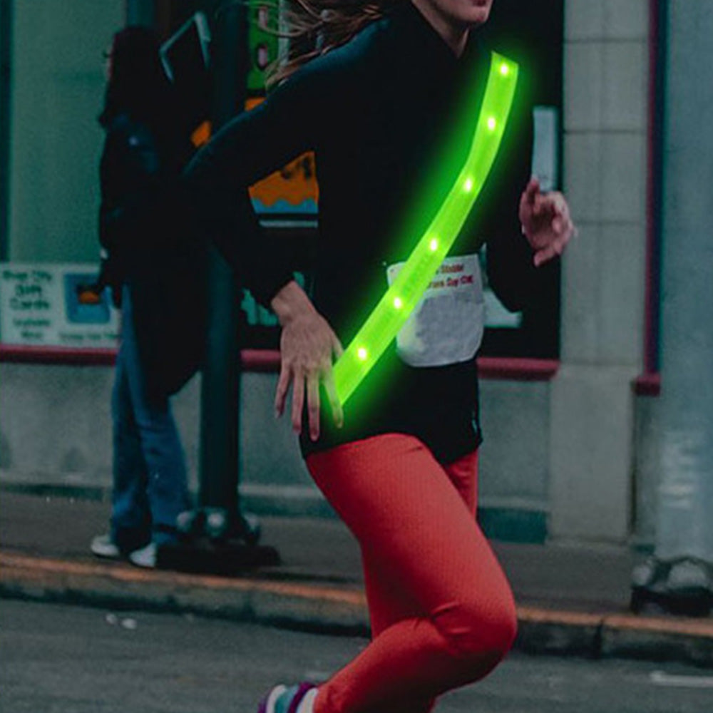 Adjustable LED Reflective Belt Sash 3 Light Modes High Visibility Night Security Belt Running Gear Green