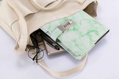 Diary with Lock Marble PU Leather for Girls Boys gift-Green