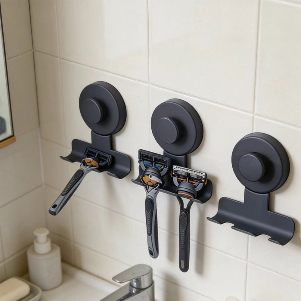 Stainless Steel Suction Cup Razor Holder Wall Mounted Bathroom Shaver Hook-Black