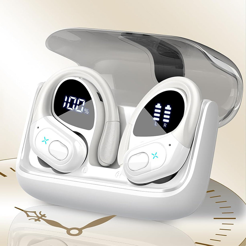 Wireless Bluetooth 5.4 Headphone Over Ear Bud IPX5 Waterproof Earphone for Sport Running-WHI