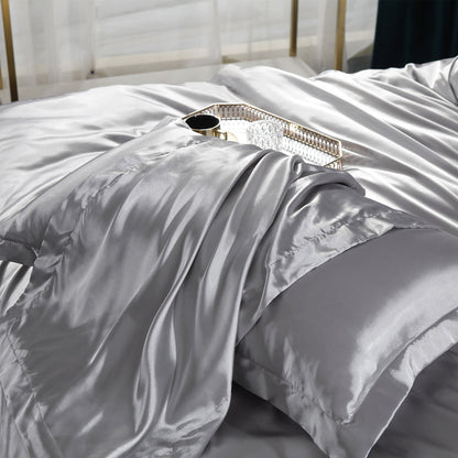 48x74cm Smooth Satin Pillowcase Solid Color Soft Bedding Pillow Cover Silver