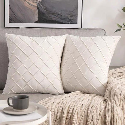 Velvet Rhombus Pleated Cushion Cover for Sofa Bedroom and Window Seat - Beige