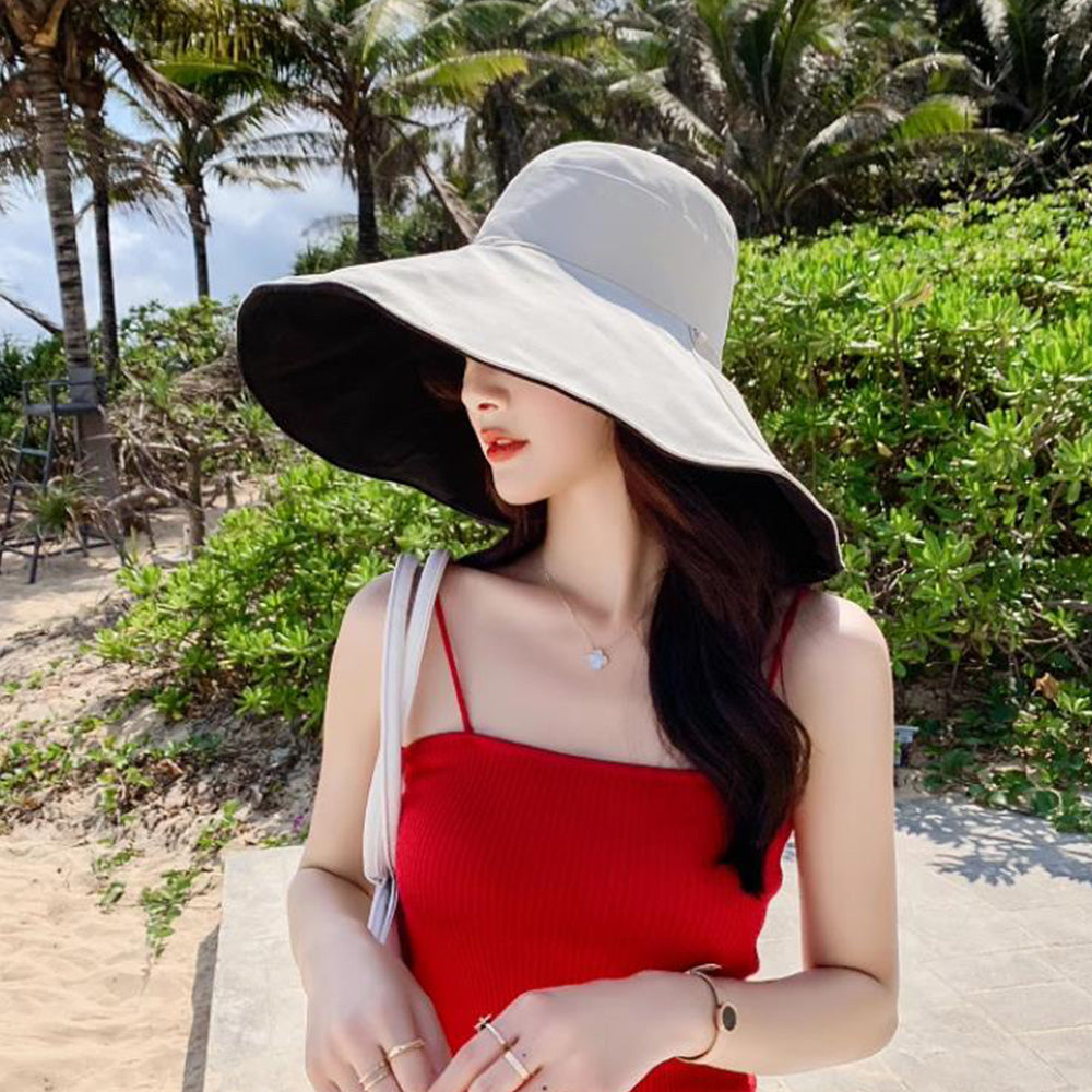 Reversible Bucket Hat Sun Hats with Wide Brim for Outdoor Camping Hiking Black