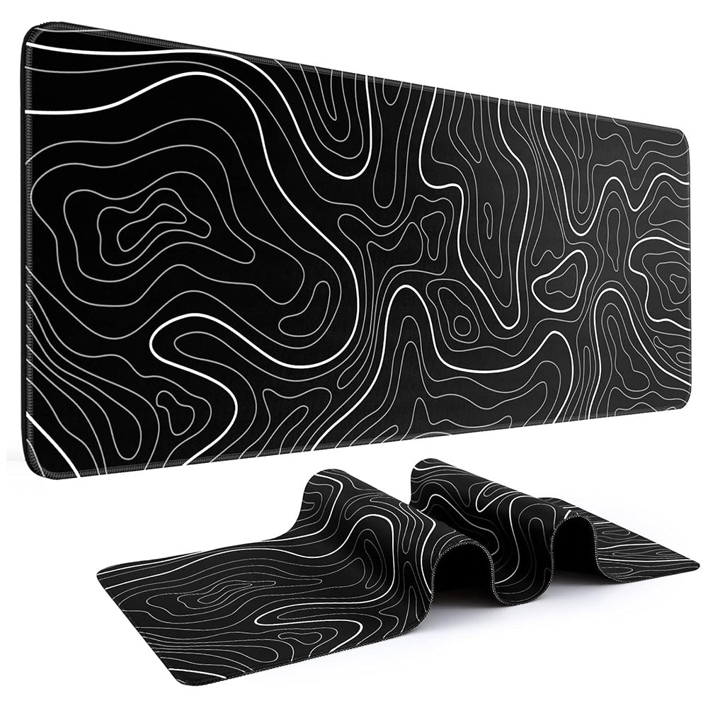 Gaming Mousepad Anti-Slip Mouse Pad Topographic Line Mouse Mat for Home and Office Black