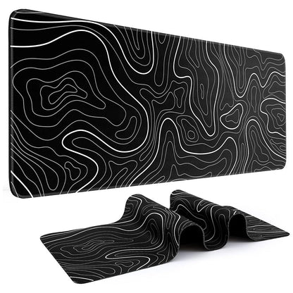 Gaming Mousepad Anti-Slip Mouse Pad Topographic Line Mouse Mat for Home and Office Black