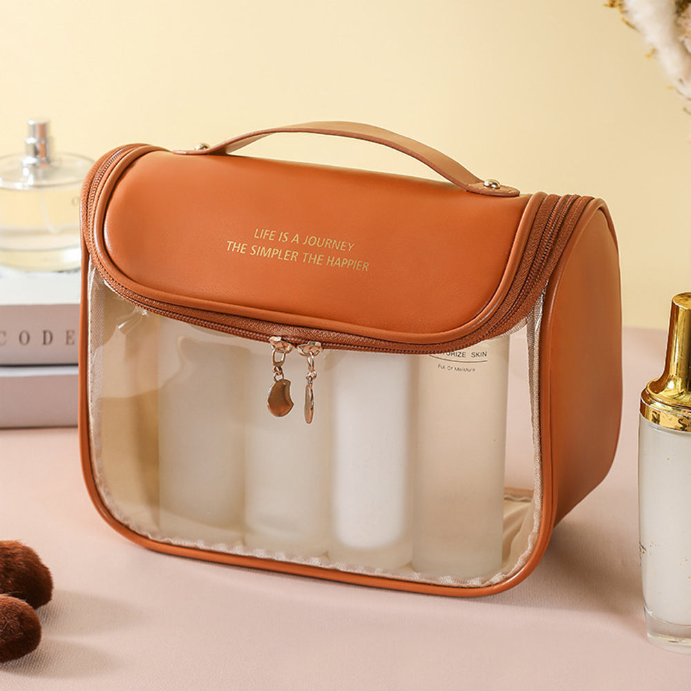Clear Makeup Bag with Hanging Hook Toiletry Bag Traveling Accessories Organizer Brown