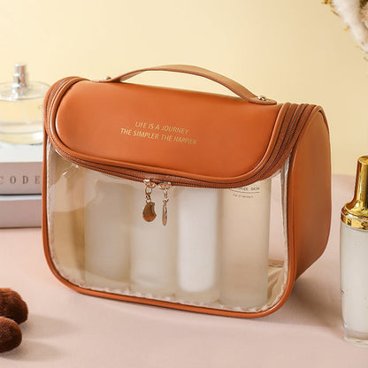Clear Makeup Bag with Hanging Hook Toiletry Bag Traveling Accessories Organizer Brown
