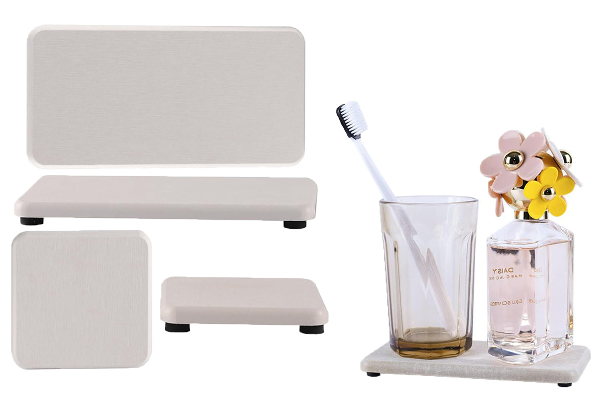 4Pcs Water Absorbent Diatomite Trays Non-Slip Fast-Drying Sink Diatomite Coasters-White