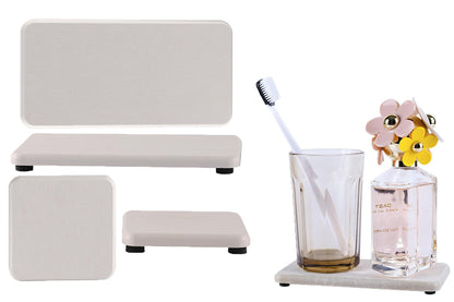 4Pcs Water Absorbent Diatomite Trays Non-Slip Fast-Drying Sink Diatomite Coasters-White