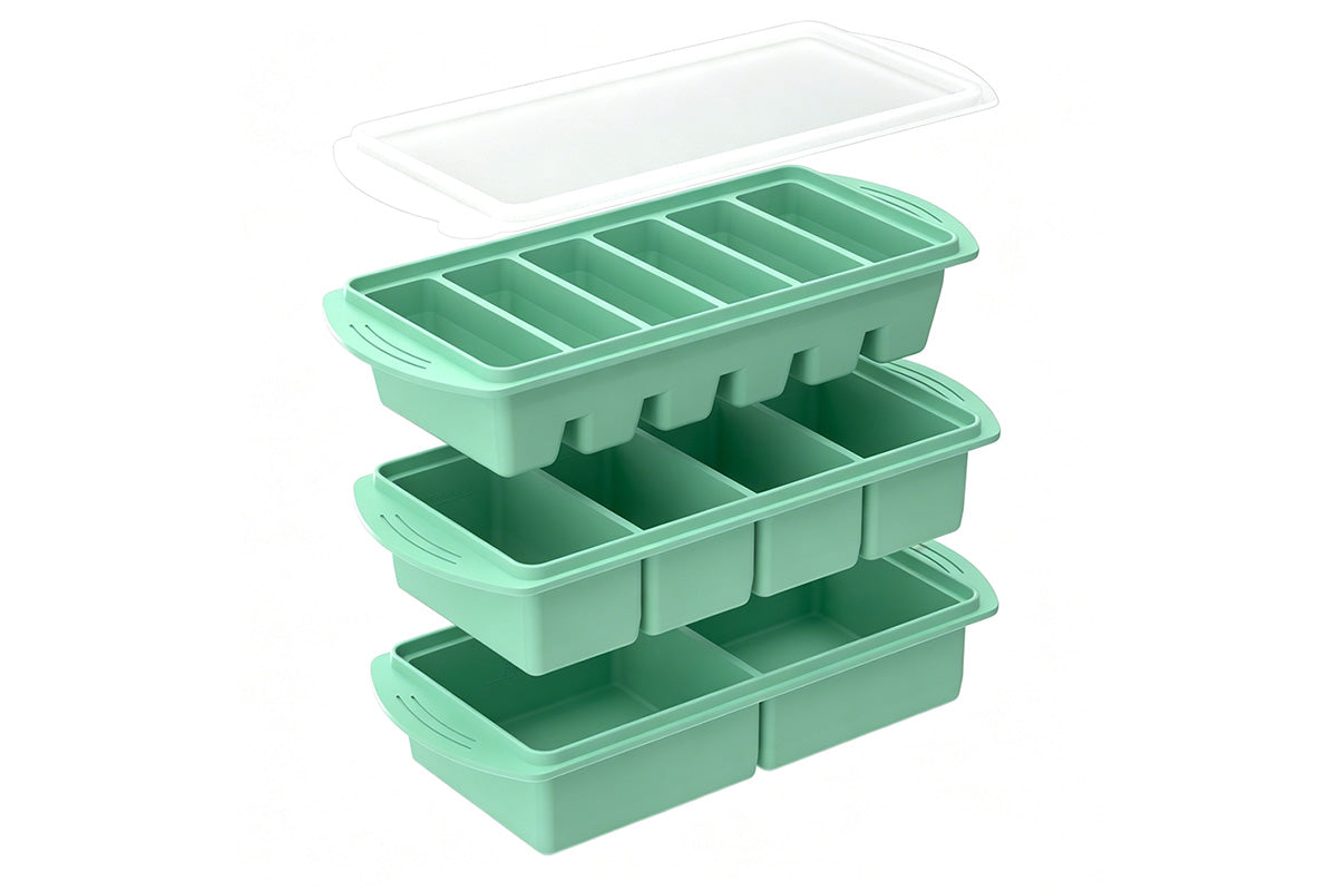 3 Pack Silicone Freezer Trays with Lids - Green