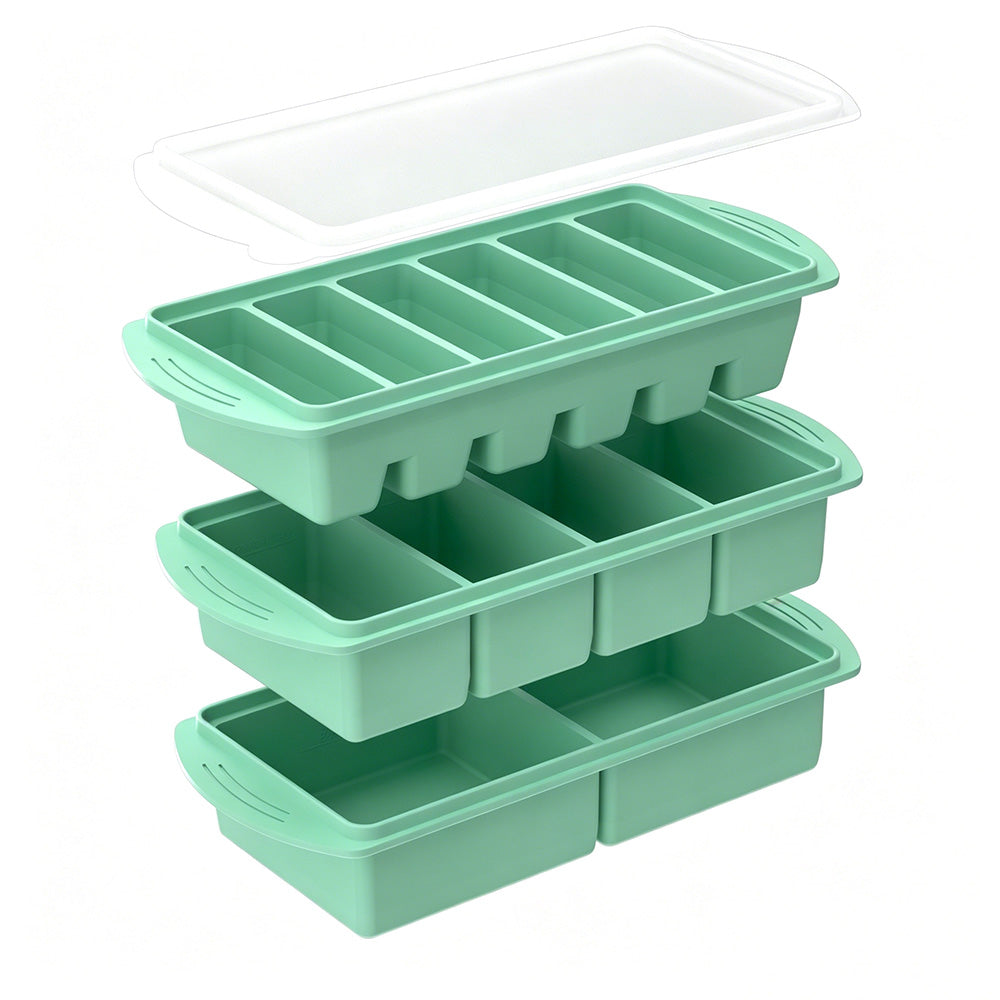 3 Pack Silicone Freezer Trays with Lids for Soup Sauce Meal Prep Storage-Greem