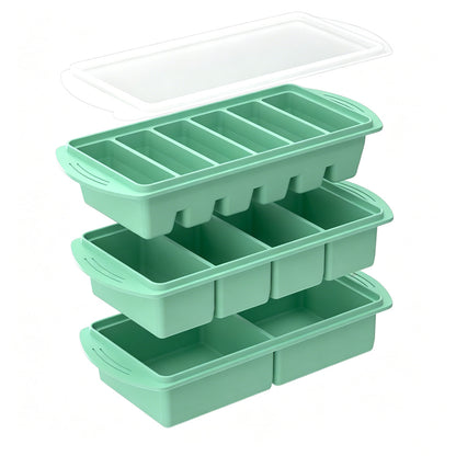 3 Pack Silicone Freezer Trays with Lids for Soup Sauce Meal Prep Storage-Greem