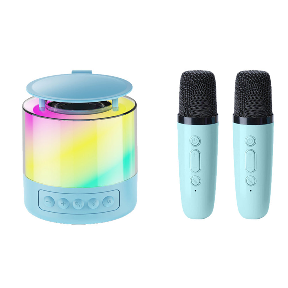 Bluetooth Karaoke Machine with 2 Wireless Microphones Mini Singing Speaker with Colorful Light Blue
