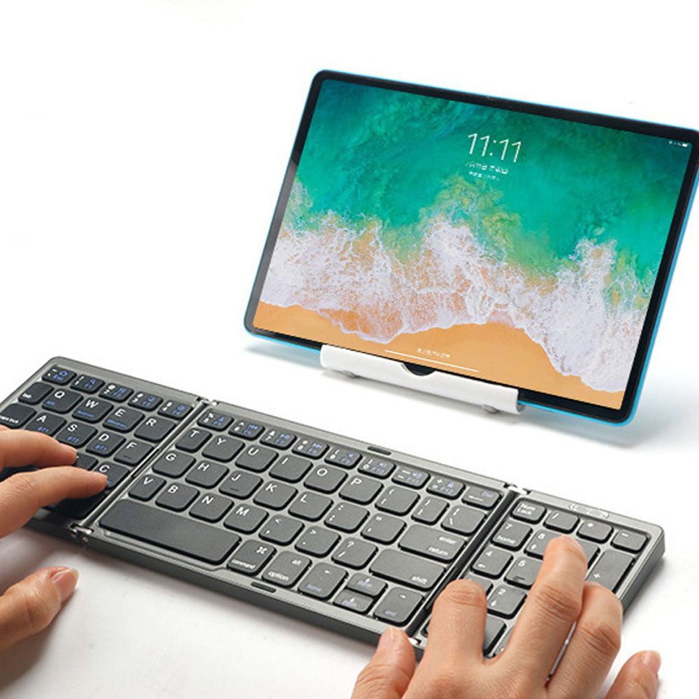 Foldable Bluetooth Keyboard Wireless Portable Keyboard Rechargeable for Laptop Tablet Smartphone Device Gray