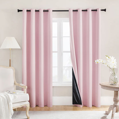 2 Pack 100 Percent Blackout Curtains with Black Liner-Pink