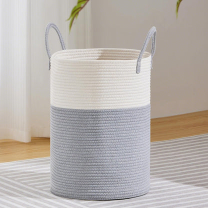 Large Woven Laundry Basket Cotton Rope Hamper for Laundry Toys & Blankets-Grey