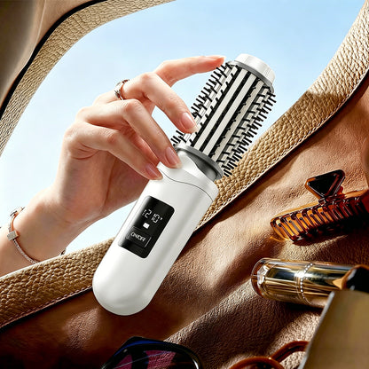 2 in 1 Cordless Hair Straightener Brush Curling Iron with LCD Display-White