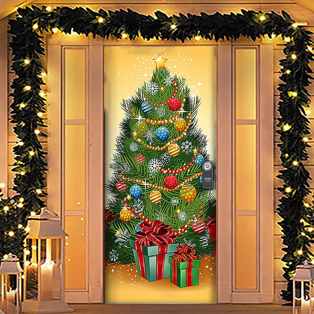Christmas Door Cover Background Cloth Porch Backdrop Banner for Home Holiday Party Decoration Style 4