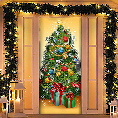 Christmas Door Cover Background Cloth Porch Backdrop Banner for Home Holiday Party Decoration Style 4