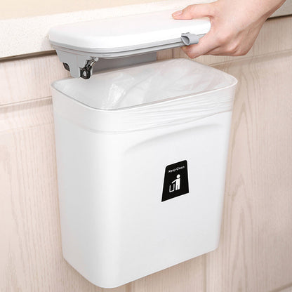 9L Hanging Kitchen Trash Can with Sliding Lid Under Sink Garbage Can White
