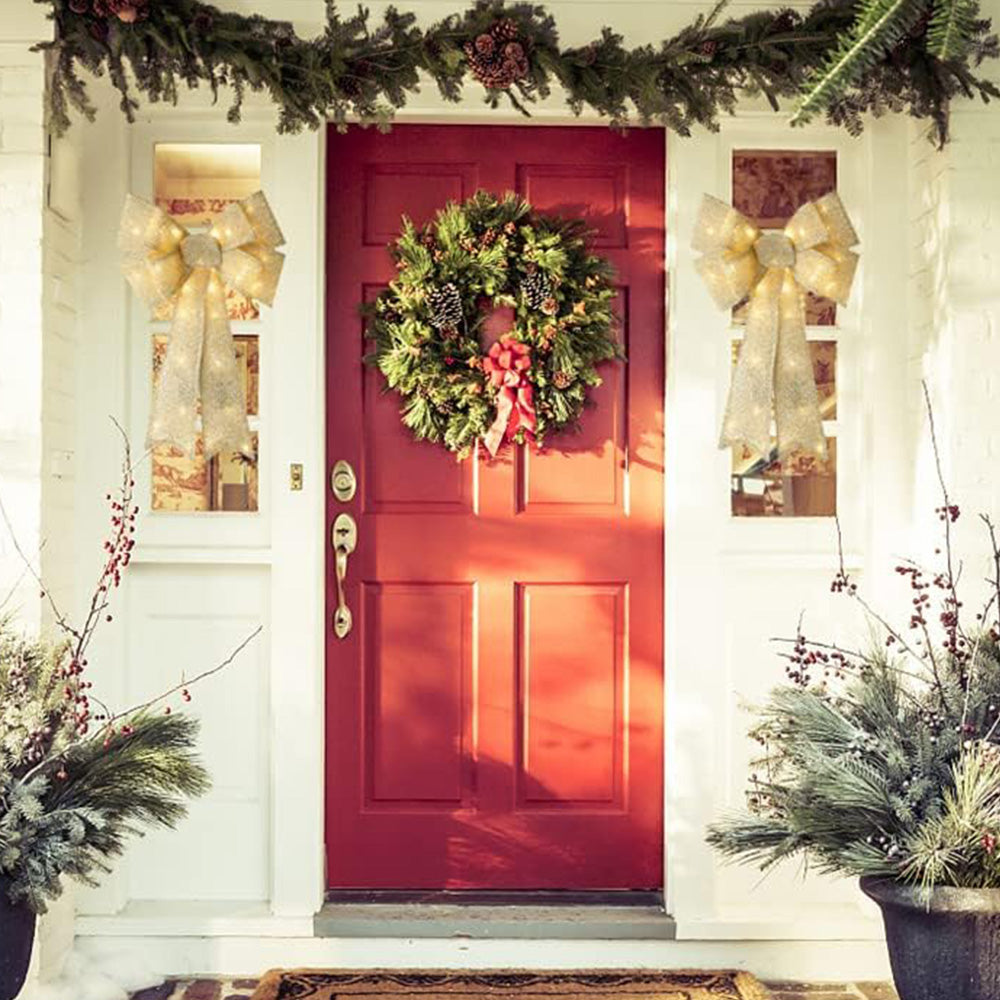 Christmas Bows Light Up Large Double Layer Ribbon Bow Xmas Door Decoration Home Decor-Gold