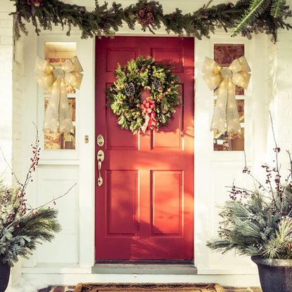 Christmas Bows Light Up Large Double Layer Ribbon Bow Xmas Door Decoration Home Decor-Gold