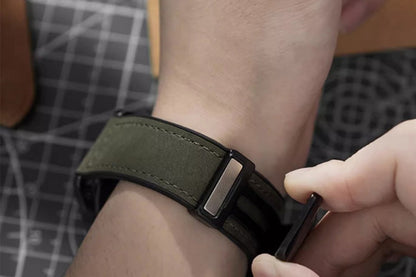 Attractive Leather Watch Band Genuine Leather Strap For Samsung Huawe-Dark Green