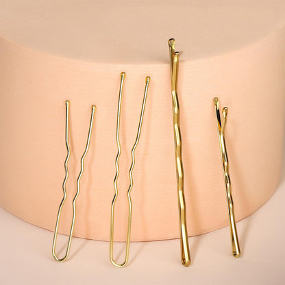 Hair Pins Set with Storage Box Bobby Pins & U Shaped Hair Clips Kit for Bun Updo Styling-Gold
