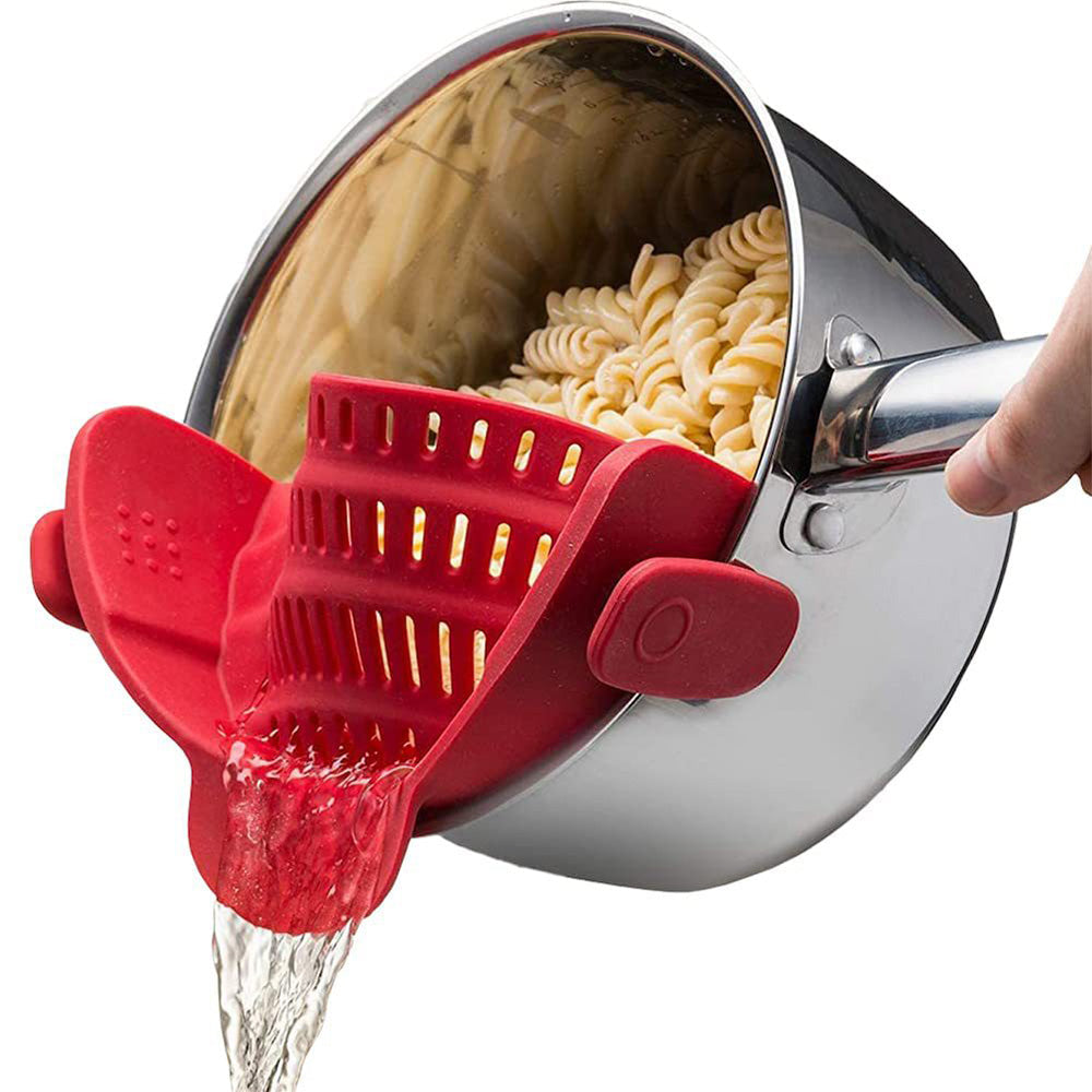 Clip-On Silicone Kitchen Strainer ââ‚?For Pasta  Noodles  Vegetables  Fruit Red