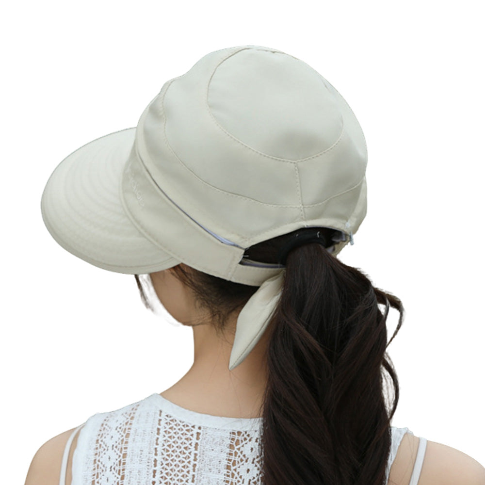 2 in 1 Detachable Zipper Wide Brim Sun Hat for Women - Beige