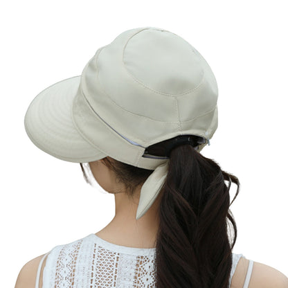 2 in 1 Detachable Zipper Wide Brim Sun Hat for Women - Beige