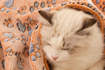 107x75cm Fluffy Fleece Dog Blanket Mat Paw Print Puppy Kitten Throw Blanket -Brown