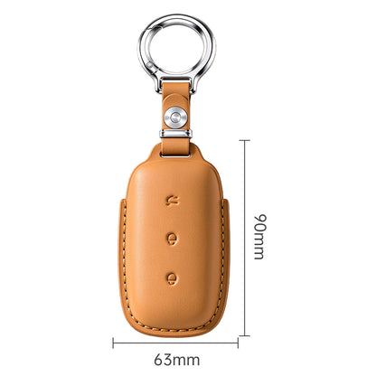 Leather Key Fob Cover Fit for Geely Galaxy E5 EX5 - Brown