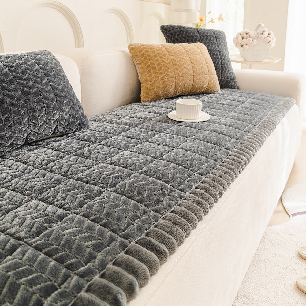 Pet Sofa Cover Non Slip Couch Protector Corduroy Thick Mat-Dark Grey