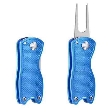 2PCS Magnetized Golf Divot Repair Tool with Pop-up Fork and Ball Marker Blue