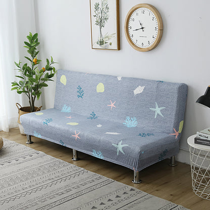 Printed Armless Futon Slipcovers Stretch Folding Sofa Bed Cover with Elastic Bottom -Grey