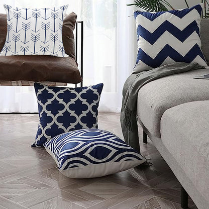 Set of 4Pcs Throw Pillow Cover Geometric Decorative Linen Cushion Pillowcases