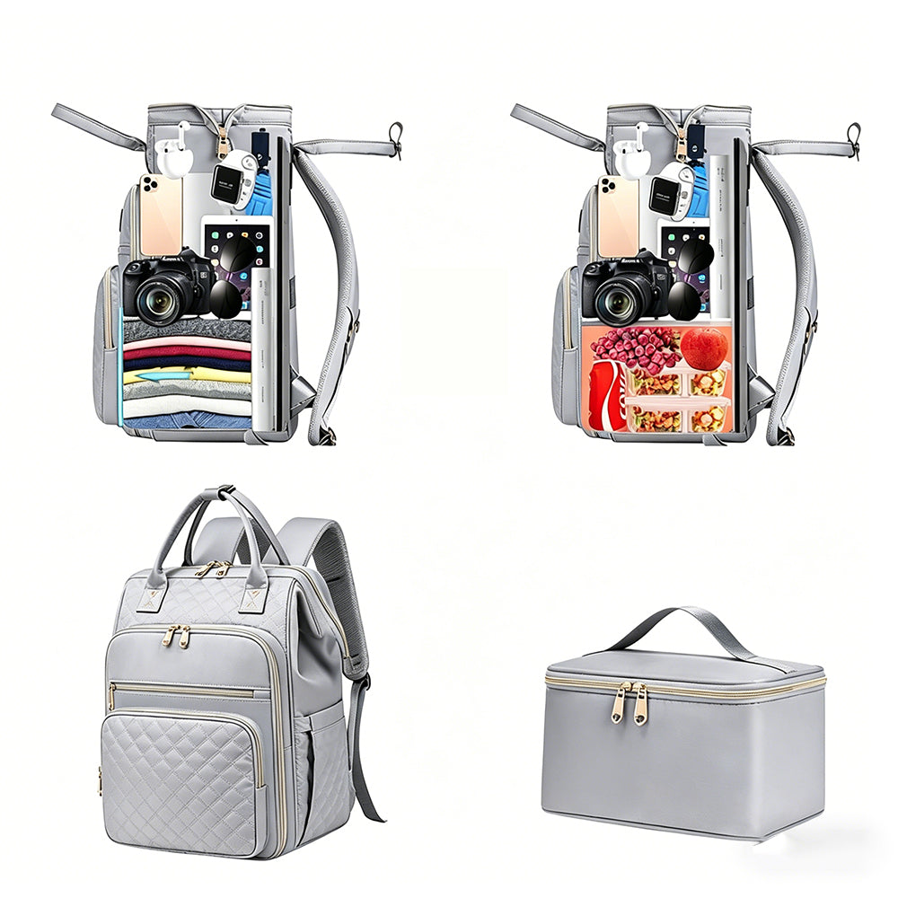 2-in-1 Lunch Backpack For Women Laptop Backpacks Travel Backpacks-Grey