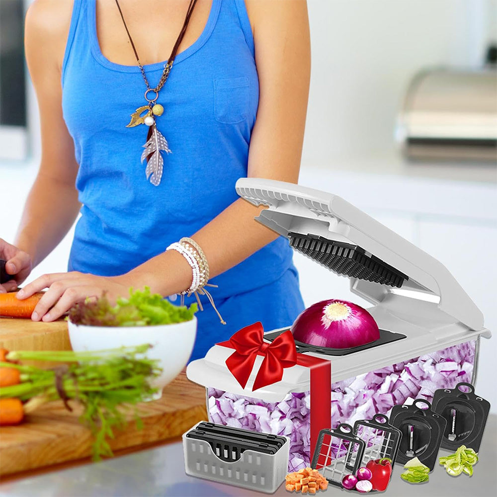 Vegetable Chopper with Container Mandoline Slicer for Kitchen Salad Prep-White