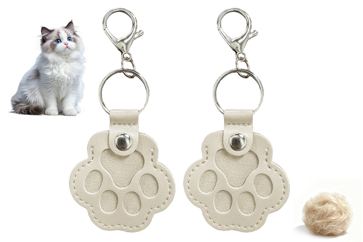 2PCS Pet Paw Shaped Key Chain Pet Fur Key Chain Pet Memorial Gift Key Ring-White