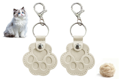 2PCS Pet Paw Shaped Key Chain Pet Fur Key Chain Pet Memorial Gift Key Ring-White