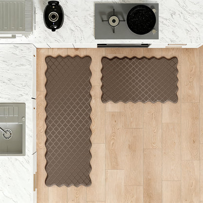 2Pcs PVC Kitchen Mat Set-Brown
