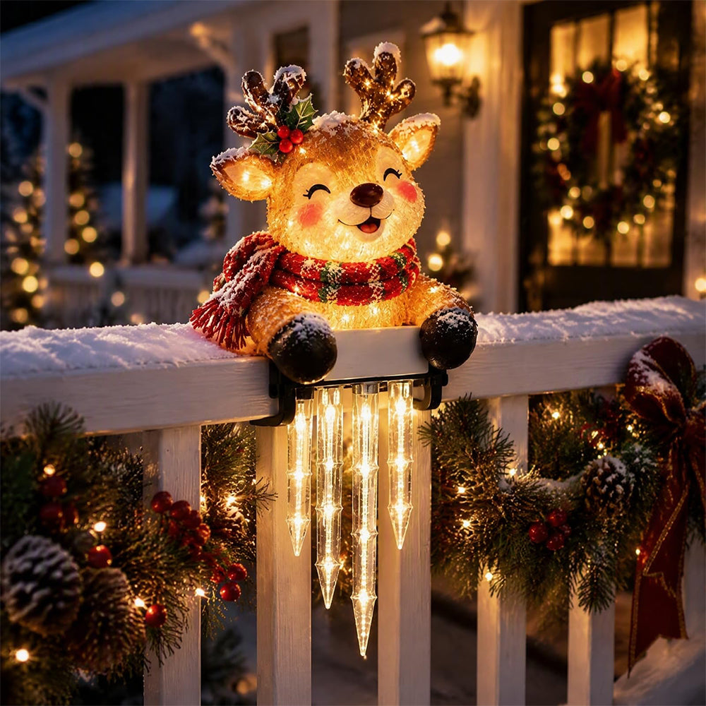Solar Fence Icicle Light Cascading Glow Holiday Decoration Light - Reindeer