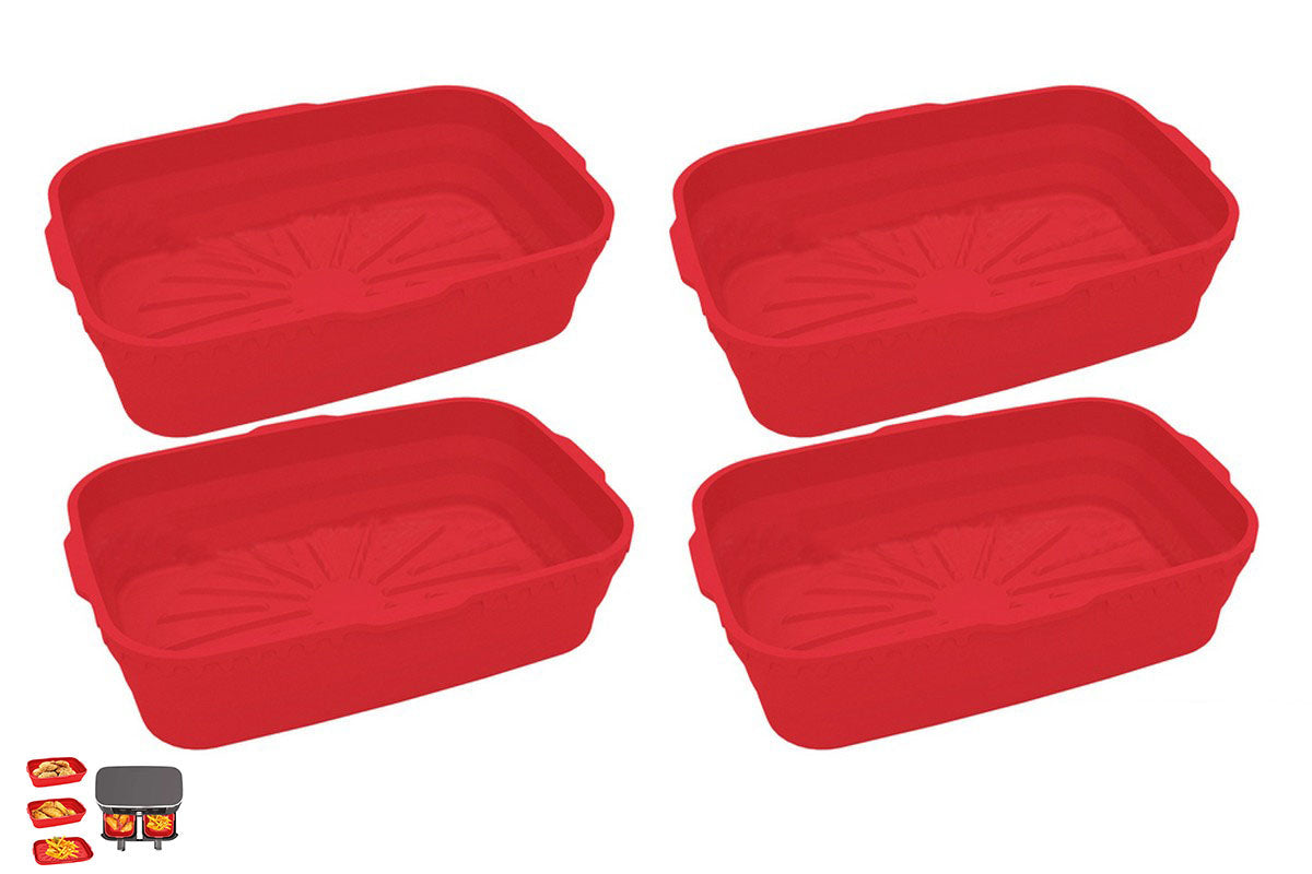 4Pcs Reusable Baking Air Fryer Silicone Liners Pot Food Grade Airfryer Basket Bowl-Red