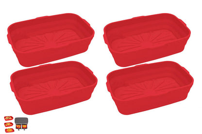4Pcs Reusable Baking Air Fryer Silicone Liners Pot Food Grade Airfryer Basket Bowl-Red