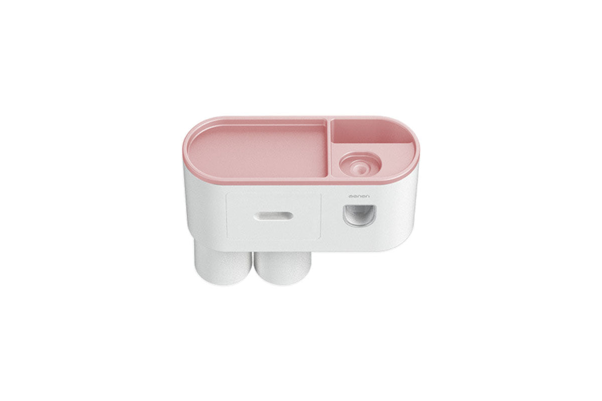 Wall Mounted Toothbrush Holder for Bathroom Automatic Toothpaste Dispenser Kit-Pink