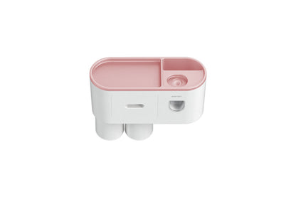 Wall Mounted Toothbrush Holder for Bathroom Automatic Toothpaste Dispenser Kit-Pink