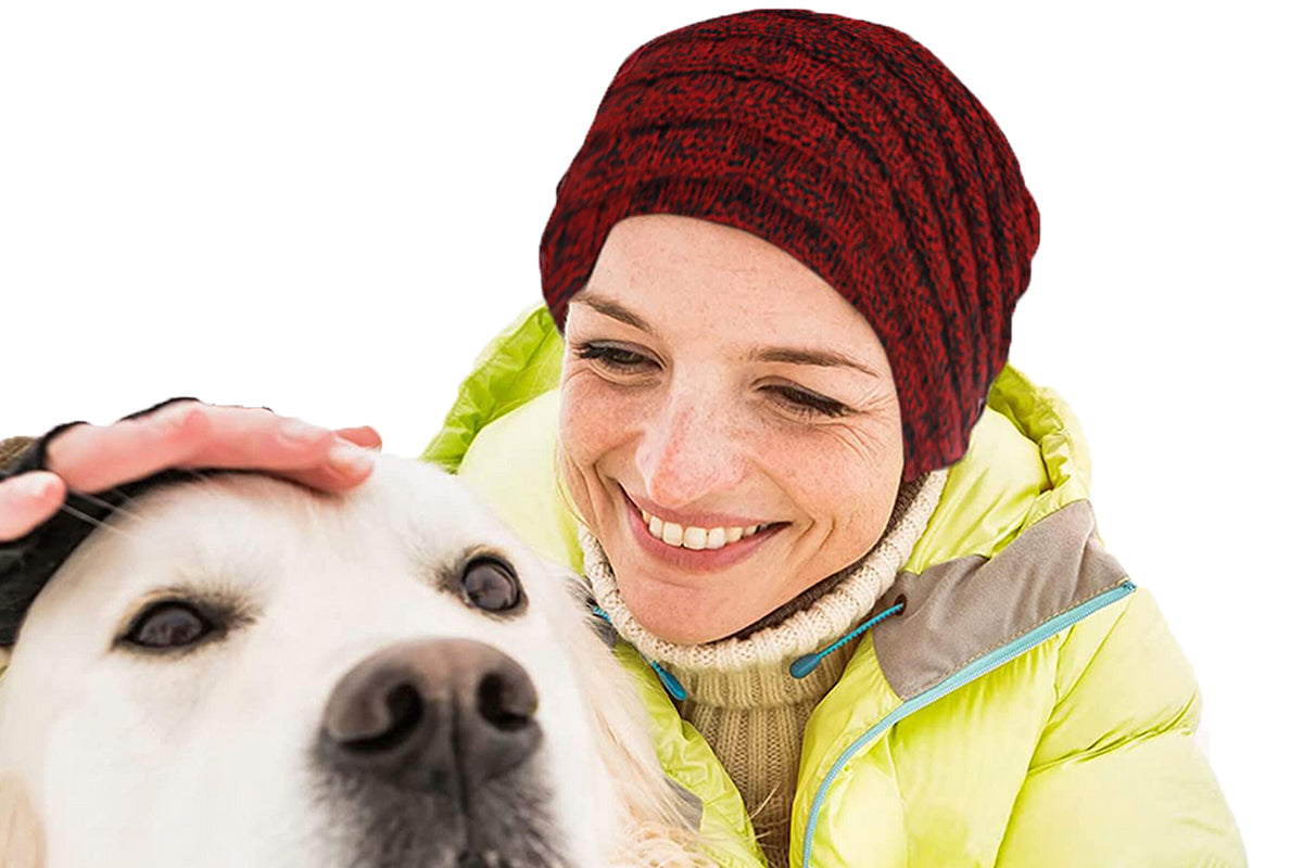 Men Women Unisex Winter Warm Fleece Lined Slouchy Knit Beanie Hat-Red