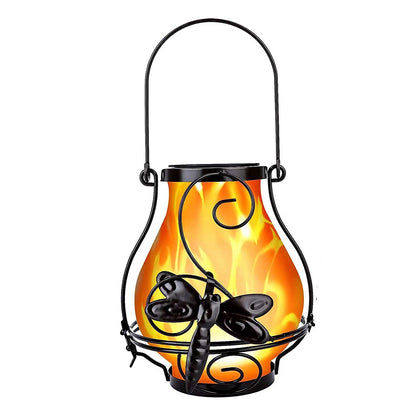 Waterproof LED Flame Lights Metal Solar Lantern Outdoor Hanging Lanterns -Dragonfly Flame Lamp